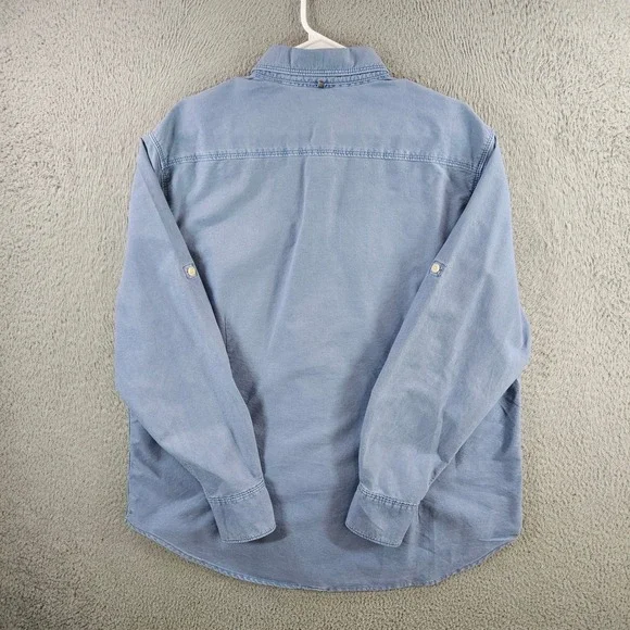 Margaritaville Mens Button Down Shirt Large Blue Roll Tab Long Sleeve Cotton L - Picture 8 of 11